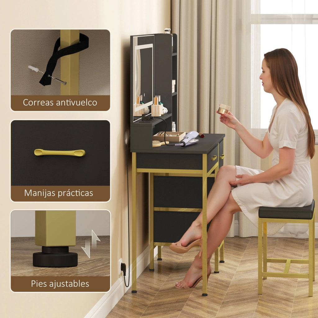 Cassettiera con Specchio e Luci LED ¨C Zephmum ¨C Nero