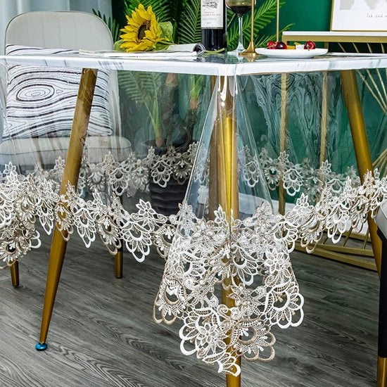 Tavolo plastico rettangolare - grande formato tovagliato per tavolo - impermeabile - tovagliato impermeabile in vinile PVC - impermeabile - bordo ricamato con canna trasparente copri tavolo per cucina dentro e fuori 150 x 240 cm fiori