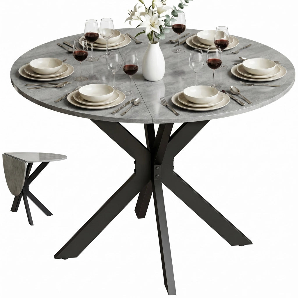 Tavolo da pranzo allungabile rotondo pieghevole ¨C Minimal ¨C cemento grigio 90x200