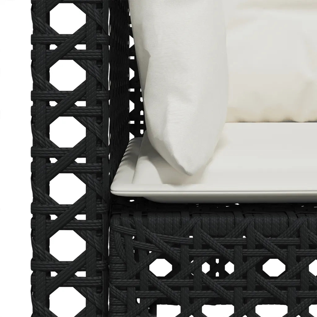 Divano da Giardino a 3 Posti con Cuscini Nero in Polyrattan 365938