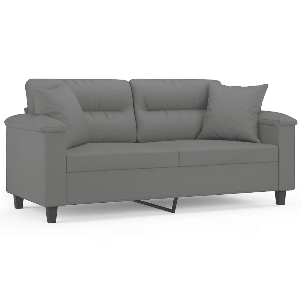 Divano 2 Posti Cuscini Grigio Scuro 140 cm Tessuto Microfibra