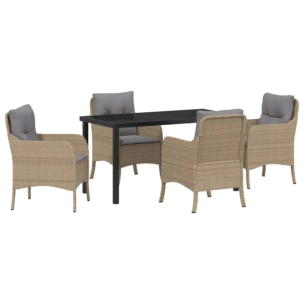 Set da Pranzo per Giardino con cuscino 5 pcs Beige polyrattan