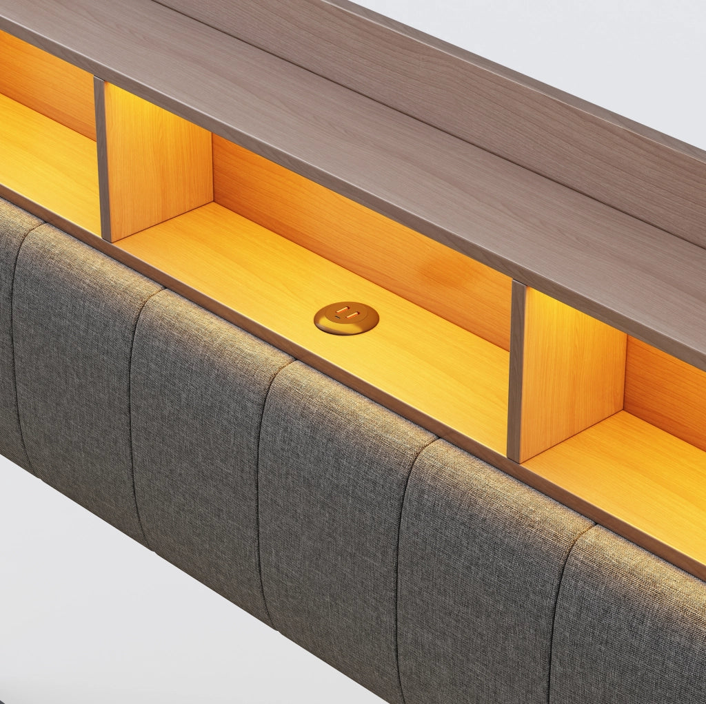 Letto imbottito sospeso 160 x 200 cm con LED, USB e Type-C grigio