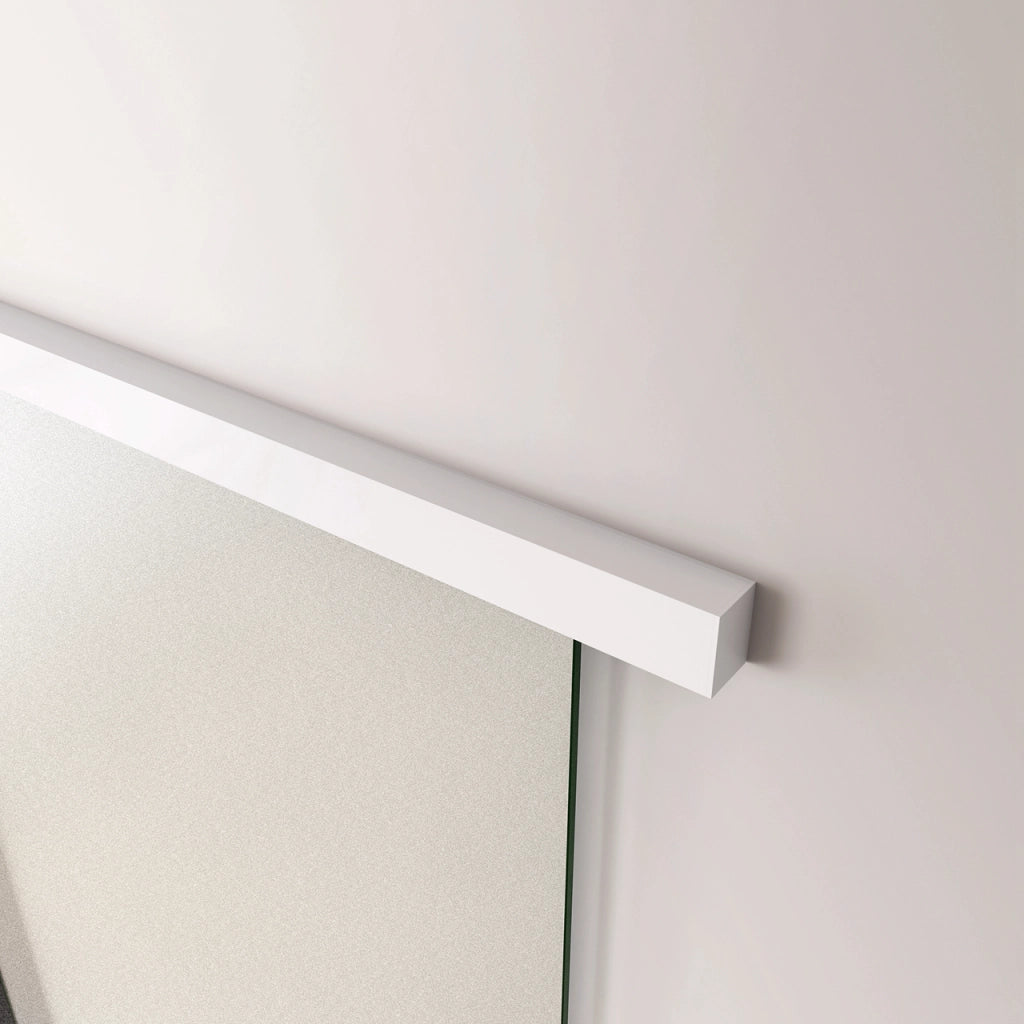 105x225 cm Porta Scorrevole in Vetro da 8 mm Temperato Opaco con Pellicola Anti-frantumi con Binario in Alluminio Bianco Verniciato