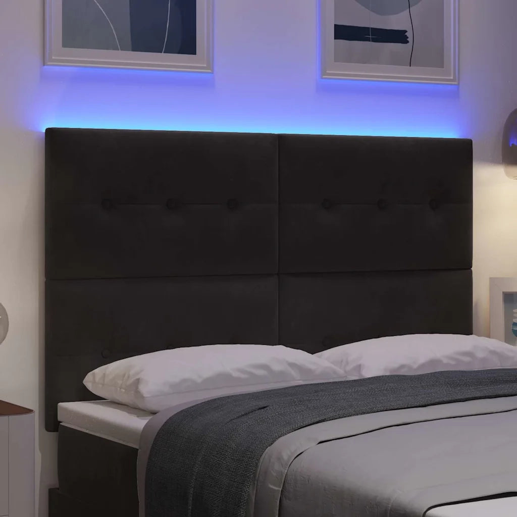 Testiera | Testata LED con strisce LED Nero 144 cm Velluto