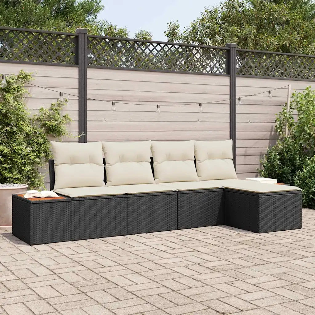 Set Divano da Giardino con cuscino 5 pcs Nero Poly Rattan