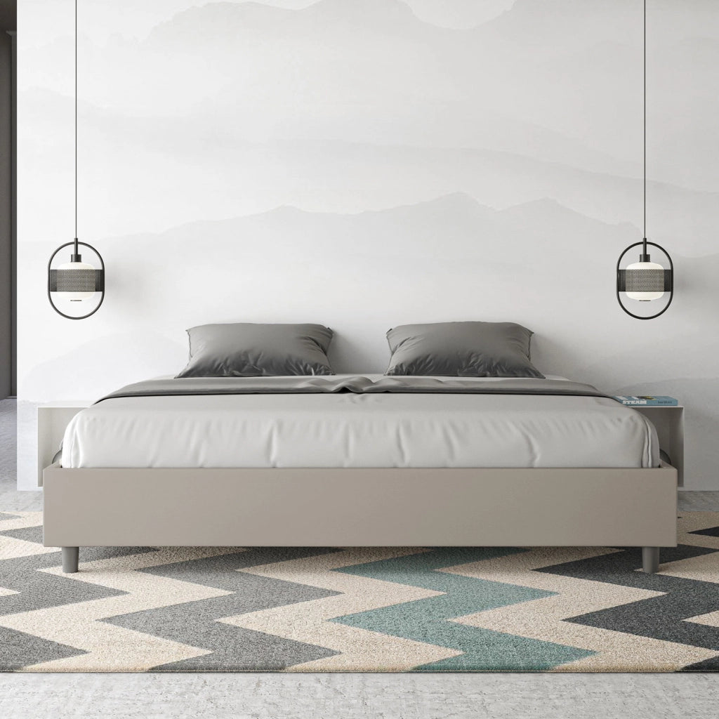 BS COM Letto con rete imbottito 180x200 similpelle tortora