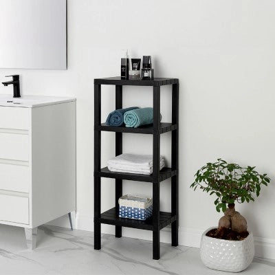 Scaffale bagno 4 ripiani nero effetto legno in kit montaggio Buzz
