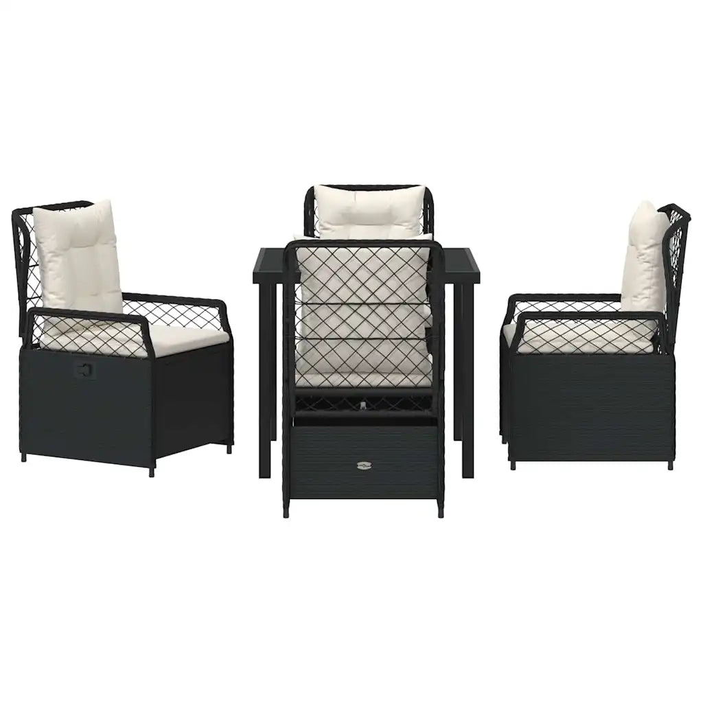Set da Pranzo per Giardino 5 pcs Nero polyrattan