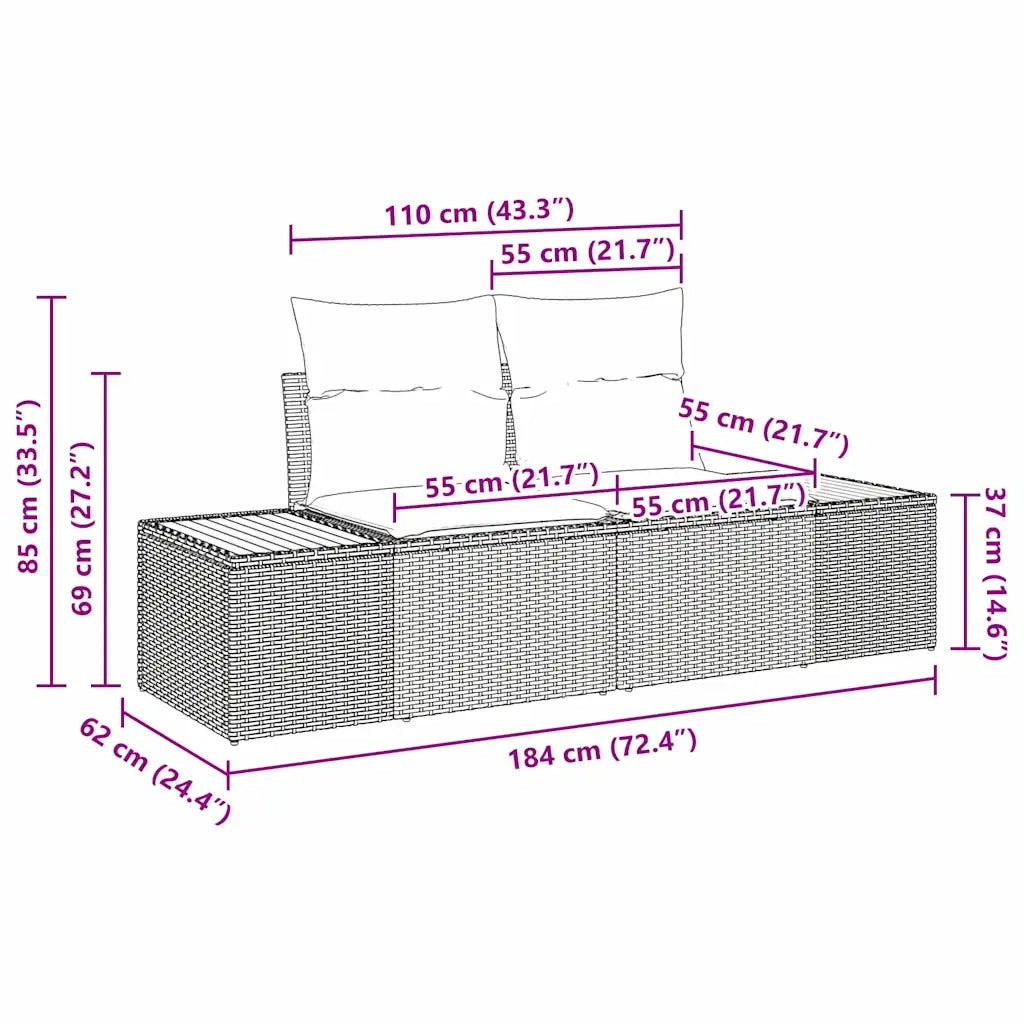 Divano da giardino Beige 184 x 62 x 85cm polyrattan 42006820