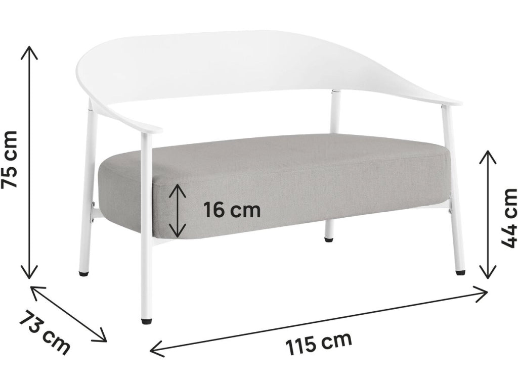 Divano da giardino in plastica e metallo "Céora" - 2 posti - Bianco
