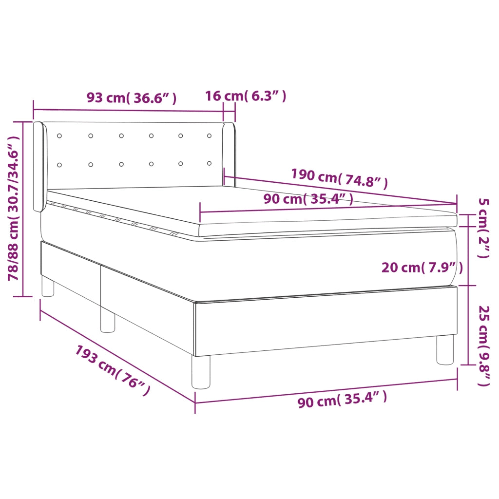 Letto singolo | Letto per adulti | Giroletto a Molle con Materasso Tortora 90x190 cm in Tessuto