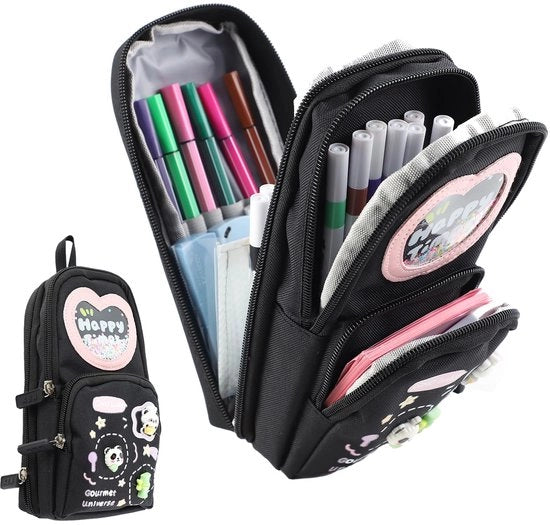Etui con grande capacità, etui unisex estetico, etui carino, etui per adulti, per scuola, ufficio, ragazze, donne, studentesse, nero