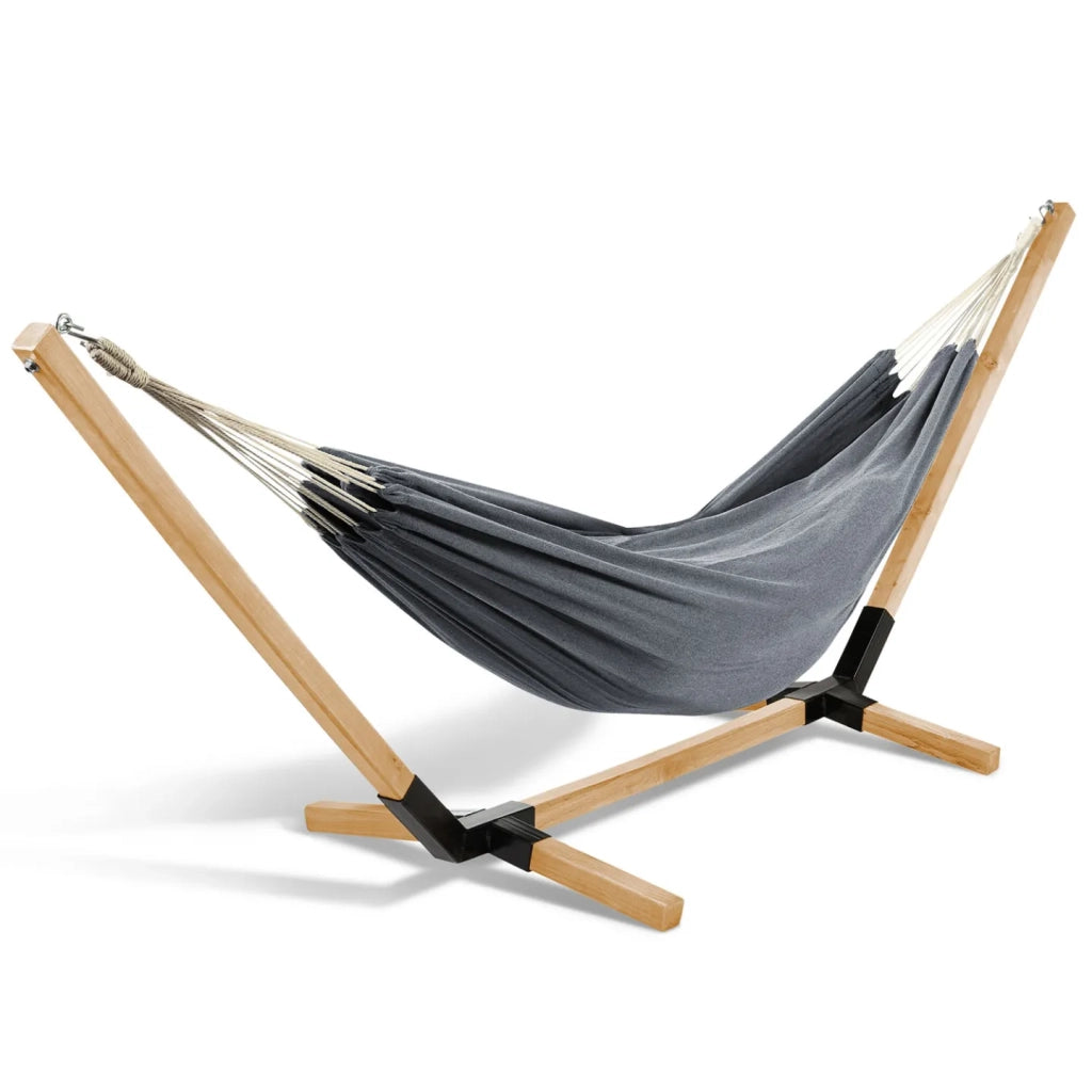 IDMarket - Amaca con supporto in legno e tela grigio antracite TAHITI