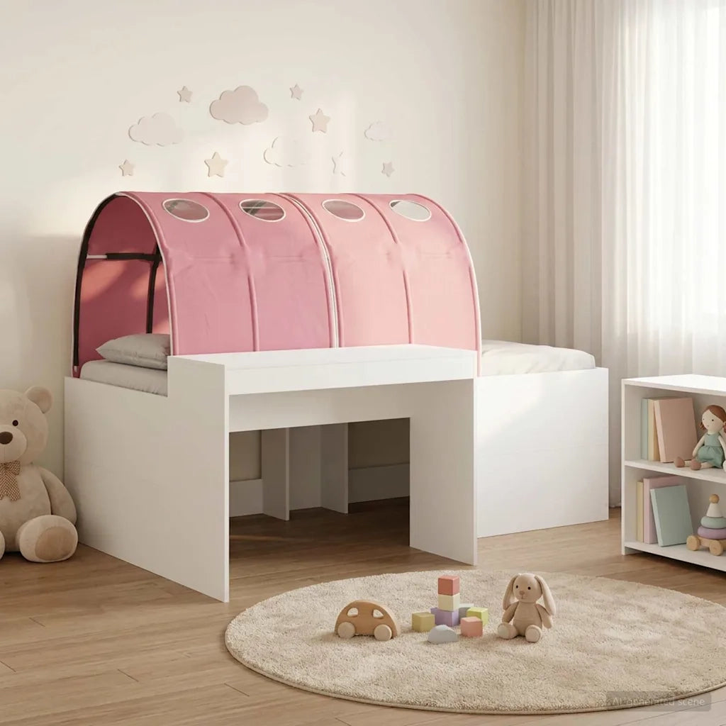 Letto alto per Bambini | Letto Infantile | Lettino con scrivania Bianco e Rosa