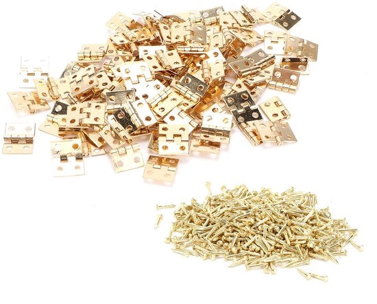 Scharniere Mini 100 pezzi - Retro ottone - Charme antico - Cassetto di gioielli - Lavorazione del legno - Inclusi 400 viti di montaggio - Scharniere miniaturizzati