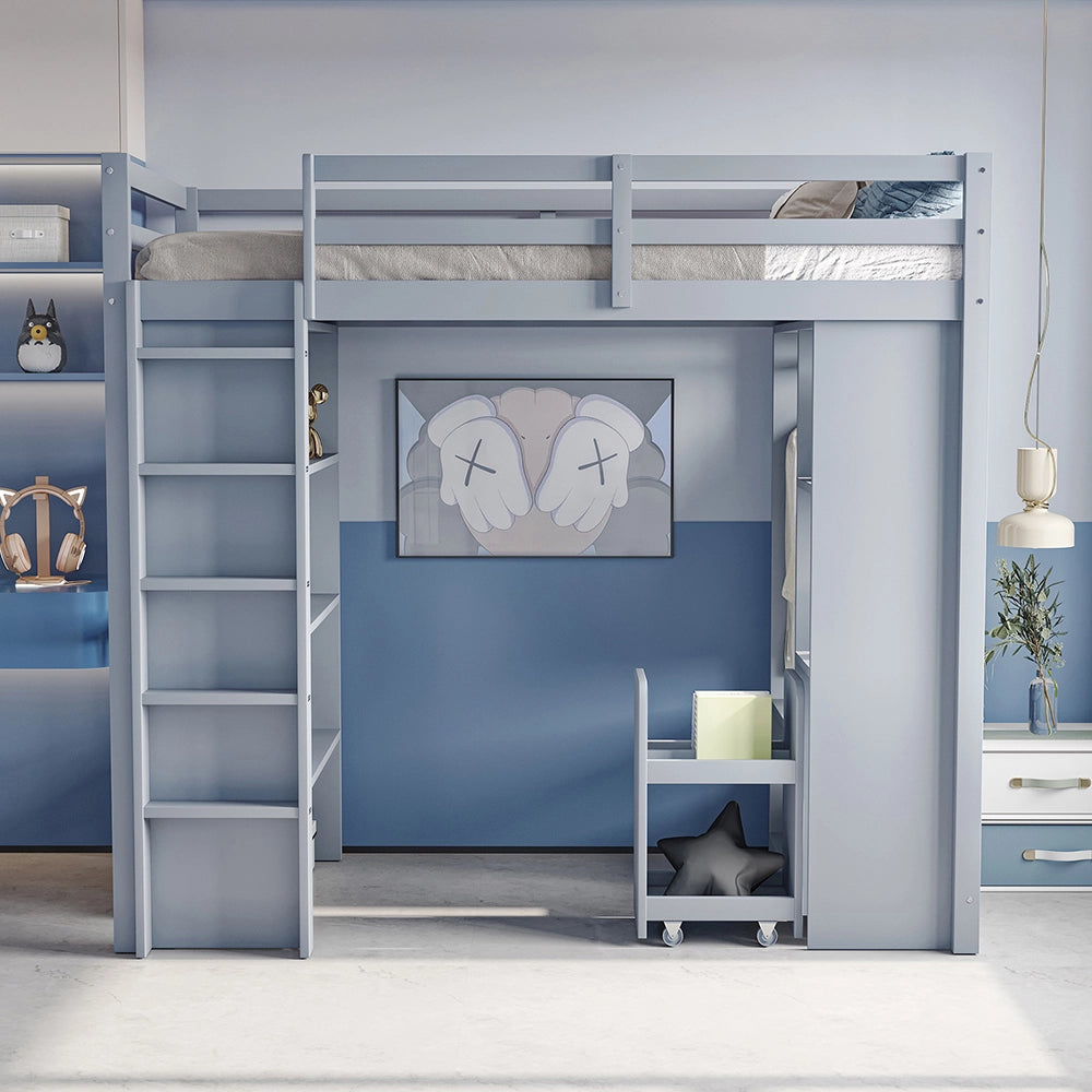 Letto a castello bambini - Xylo - 90x200 cm scaffali grigio