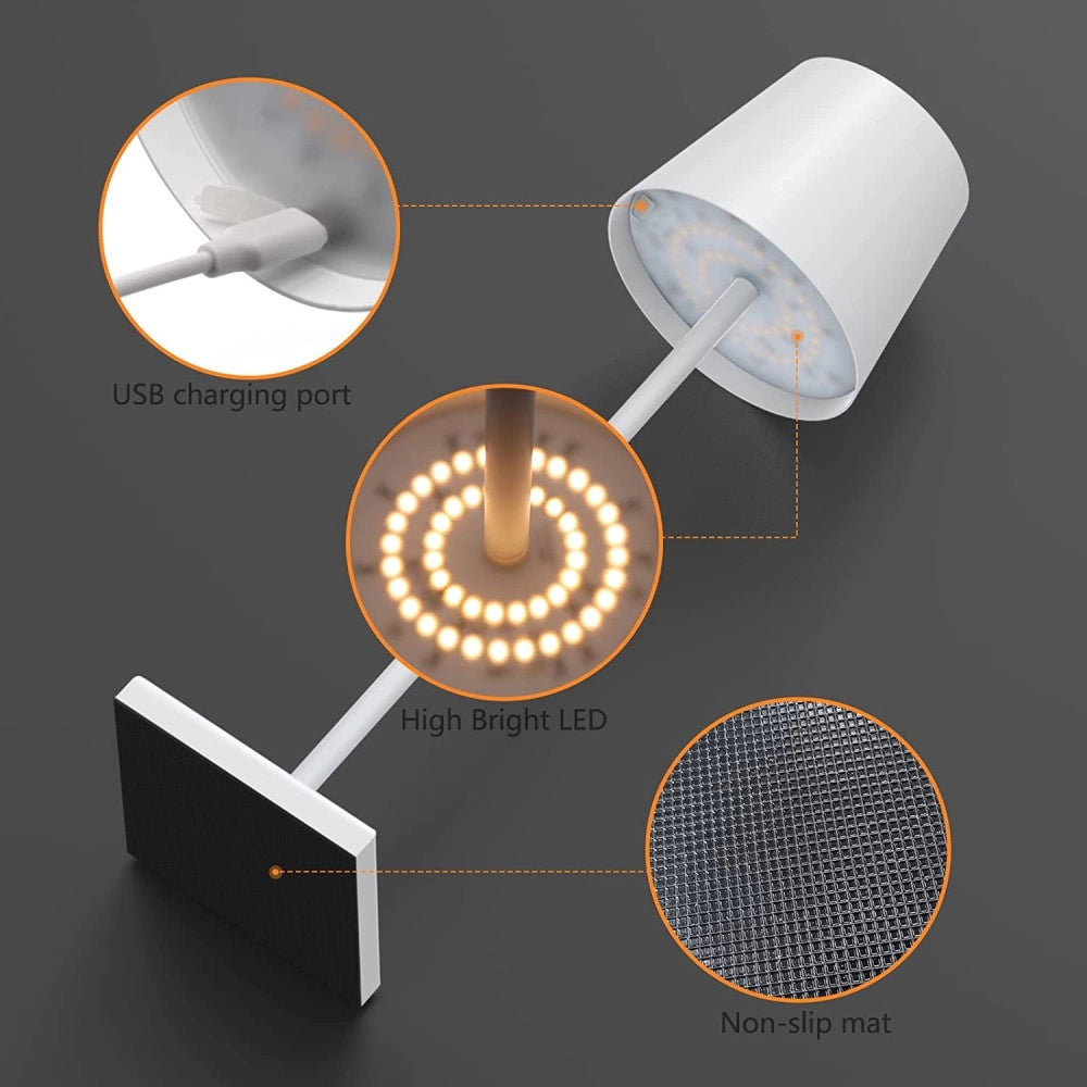 Trade Shop - Lampada Da Tavolo A Led Usb Ricaricabile Bianco Per Interno Ed Esterno 3 Colori -