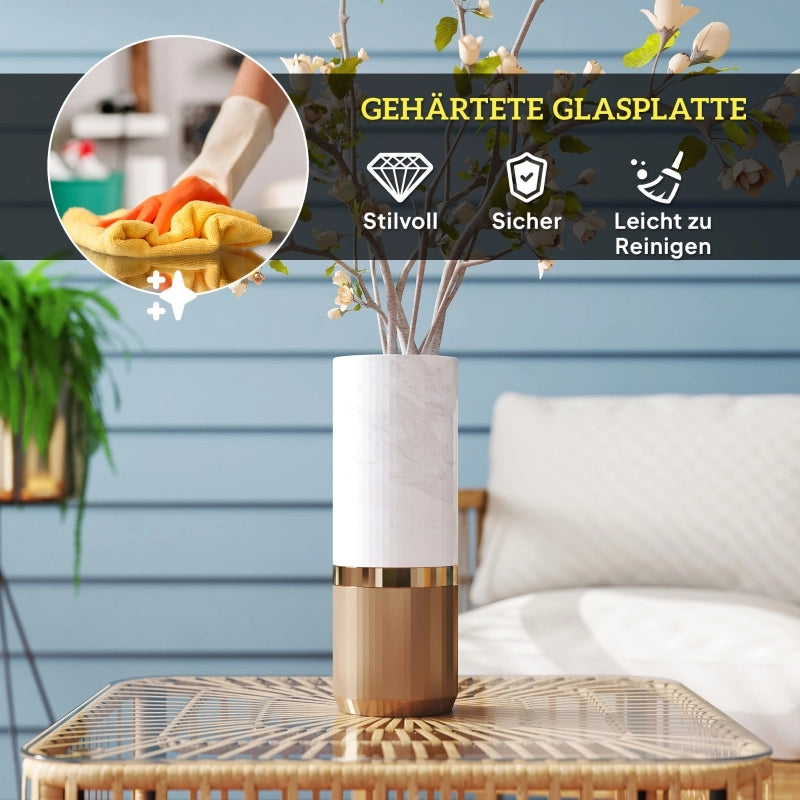 Tavolo da giardino in polietano; 65 x 65 x 43 cm; tavolino laterale impermeabile; tavolino quadrato da patio con piano da caffè in vetro; tavolo da balcone; mobili da giardino per giardino; terrazza; balcone in legno naturale