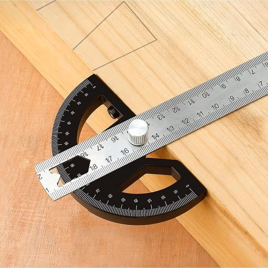 Ingegnere di precisione per la lavorazione del legno Schrijfhoekliniaal Arco di misurazione degli angoli con markeringsliniaal in acciaio inossidabile da 300 mm