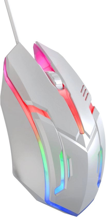 Mouse per computer con illuminazione a LED colorata e cavo USB bianco