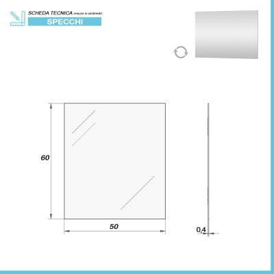 Specchio per bagno 50x60 cm reversibile con luce LED naturale