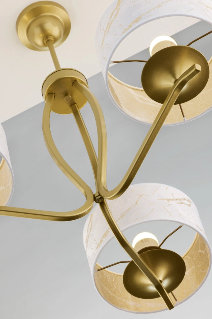 Lampada sospensione oro, 3 paralumi bianchi E27 Jupiter