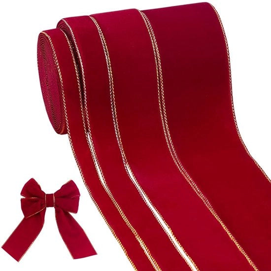 Fluorescenza in Velluto 4 Rotoli - 4 Misure - Lint Decorativo Rosso - Lint di Natale - Confezione di Regalo - Attività Artigianali - Ideale per la Decorazione di Feste - Lint Decorativo