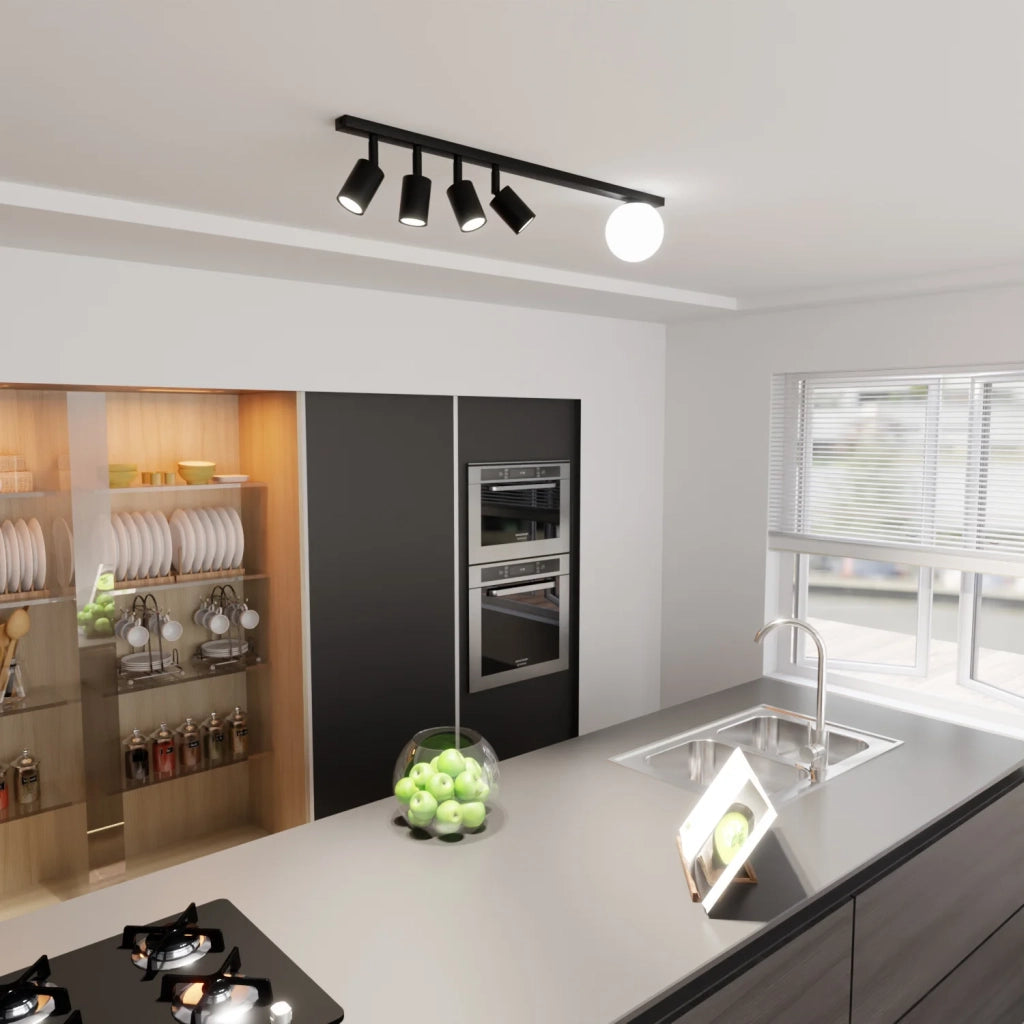 Plafoniera Minimal 5 Luci Sobek In Acciaio Nero E14+Gu10