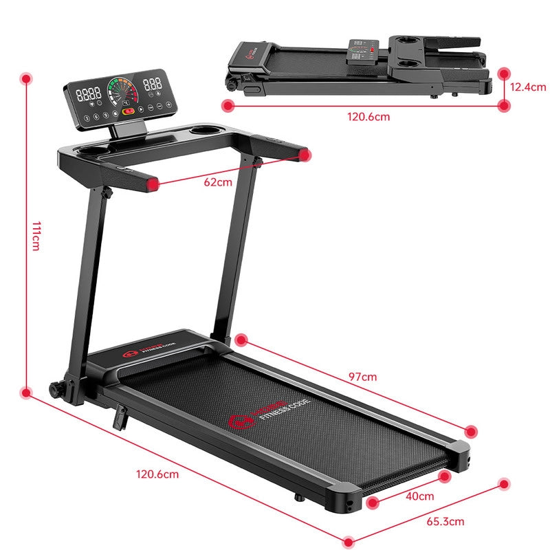TAPIS ROULANT ELETTRICO COMPATTO PIEGHEVOLE PER LA CASA CON DISPLAY LED E DUE PORTABICCHIERI