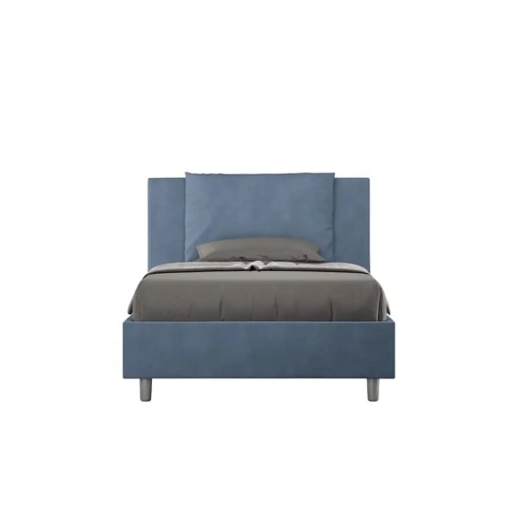 Letto una piazza e mezza con rete imbottito 120x190 microfibra blu Antea