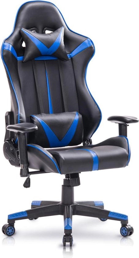 Sedile Ergonomico per Gioco - Sedia Ufficio, Sedili per Gioco - Adatto a Bambini e Adulti - Pelle Sintetica - Nero/Blu - 64 x 54 x 127-135 cm