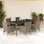 Set da Pranzo da Giardino 7 pz con Cuscini Polyrattan e Vetro
