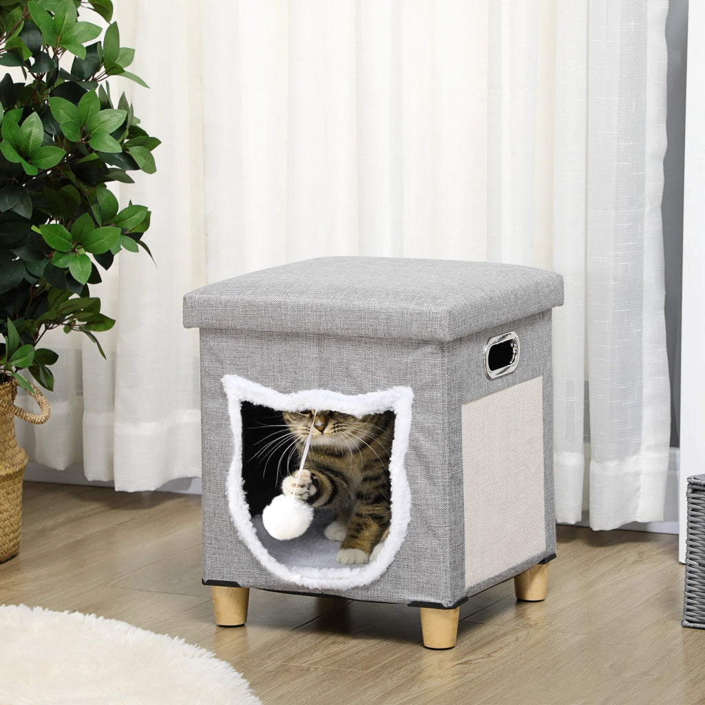 Letto per Gatti con Cuscino e Graffiatoio ¨C Minimal ¨C 35.5x35.5x42.5 cm Grigio