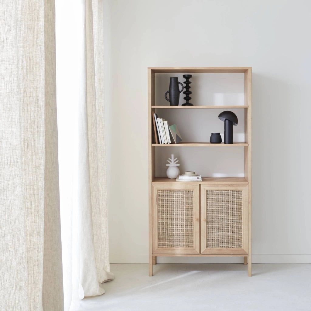 Libreria effetto legno e canna, 4 livelli, marrone naturale