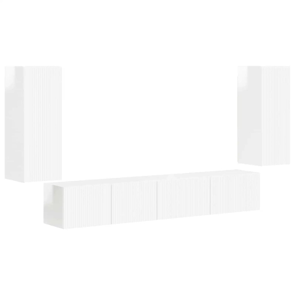 Set mobile TV 4 pcs Bianco Lucido Legno multistrato 3409163