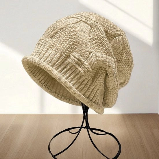 Calotta per donna, cappello caldo, adatto per stagioni autunnali e invernali, cappello caldo per donna con tessuto a maglia di poliestere e bordo arrotolato.