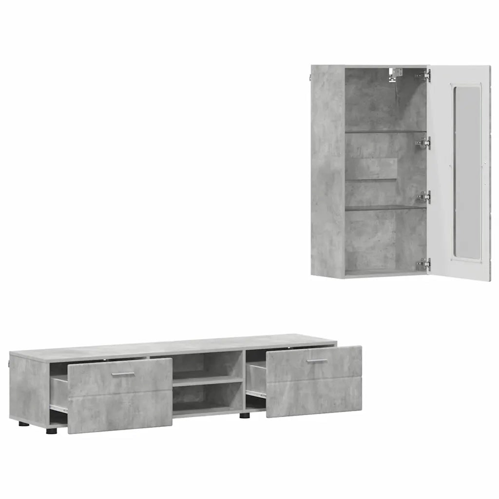Set mobile TV FLORIN 3 pz | Armadietto TV | Mobile Porta TV Grigio cemento Legno multistrato
