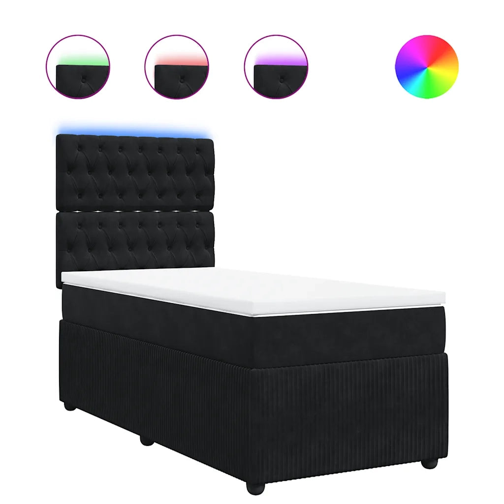 Giroletto a Molle con Materasso Nero 90x200 cm in Velluto