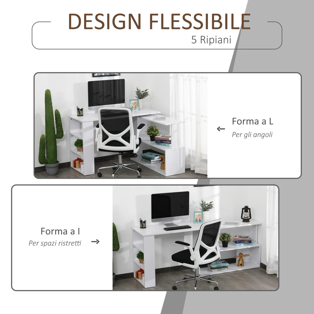 Scrivania Angolare con 5 Ripiani ¨C Minimal ¨C Bianco 120x100x74.5cm