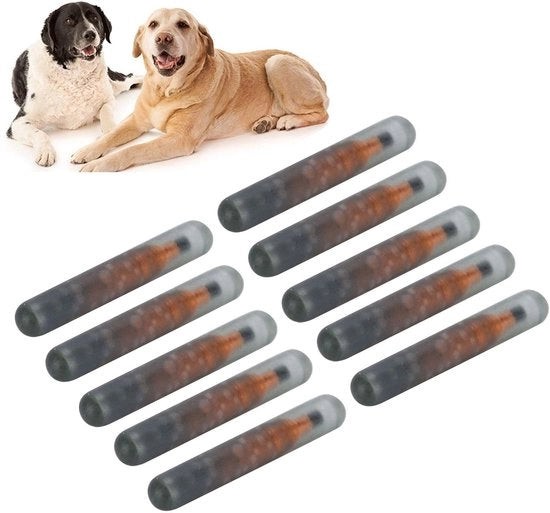 Microchip per animali da 10 pezzi - Identificazione animale - Vetro biologico - 134,2 KHz - Leggero - Antibatterico - Dati di identificazione animale
