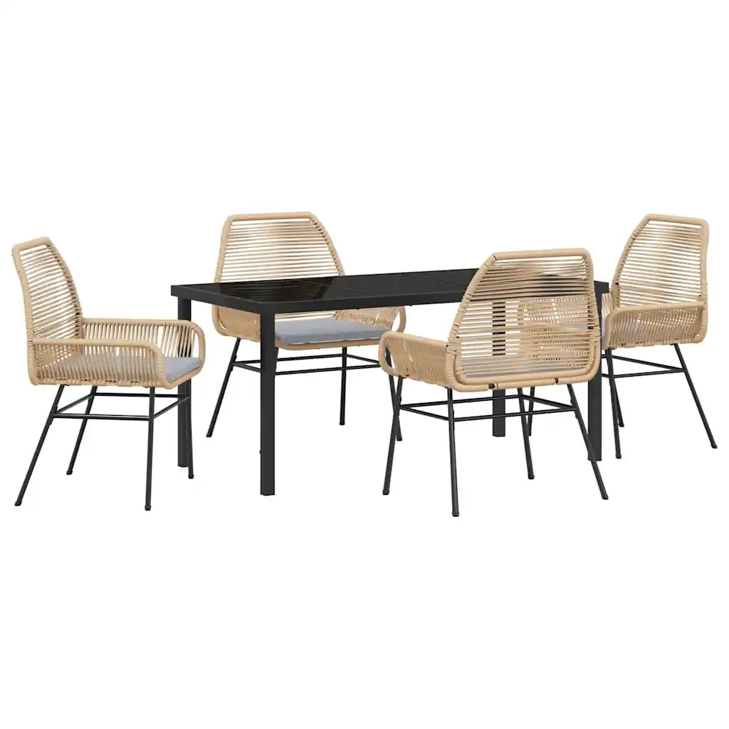 Set da Pranzo per Giardino con cuscino 5 pcs Marrone polyrattan