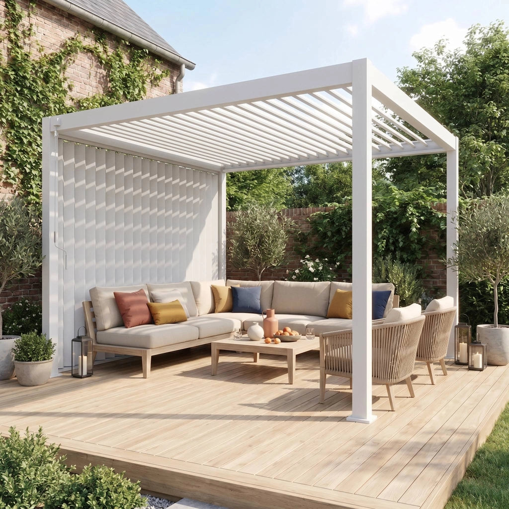 Pergola bioclimatica 3x4m in alluminio  + pannello verticale 3m,