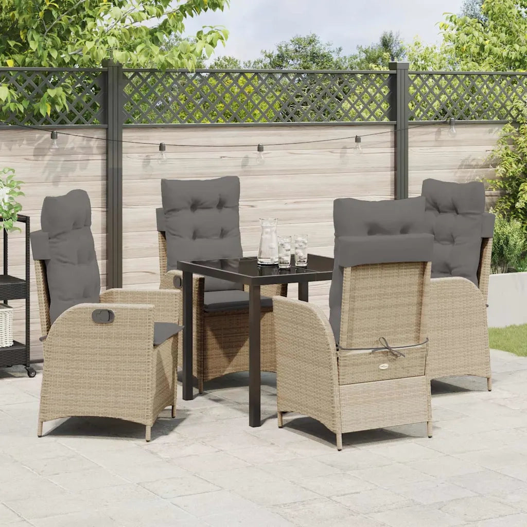 Set da Pranzo per Giardino con cuscino 5 pcs Beige polyrattan