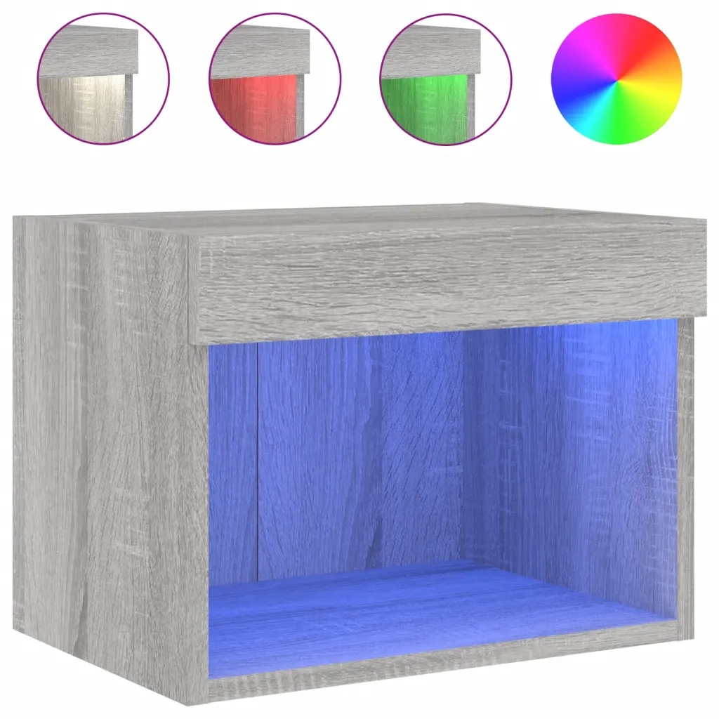 Comodino con Luci LED a Parete Grigio Sonoma 837123