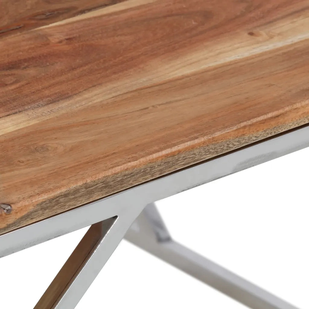 Tavolino Salotto-Tavolino da soggiorno-Tavolo Argento Acciaio Inox e Legno Massello Acacia 470392