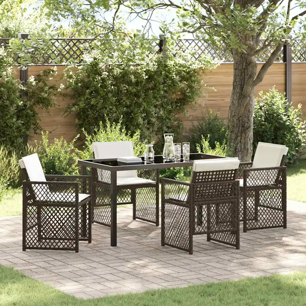 Set da Pranzo per Giardino 5 pcs Marrone polyrattan