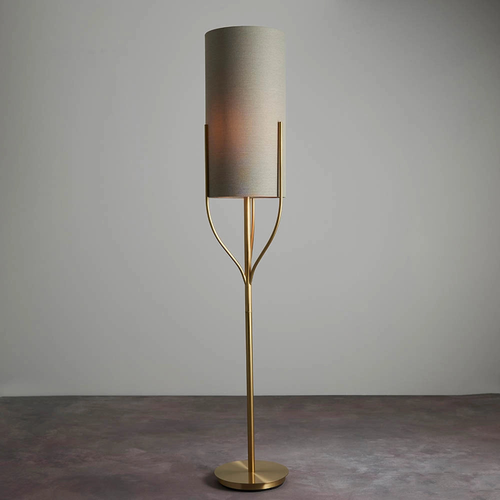 Lampada da terra Fraser ottone satinato lino E27 Endon
