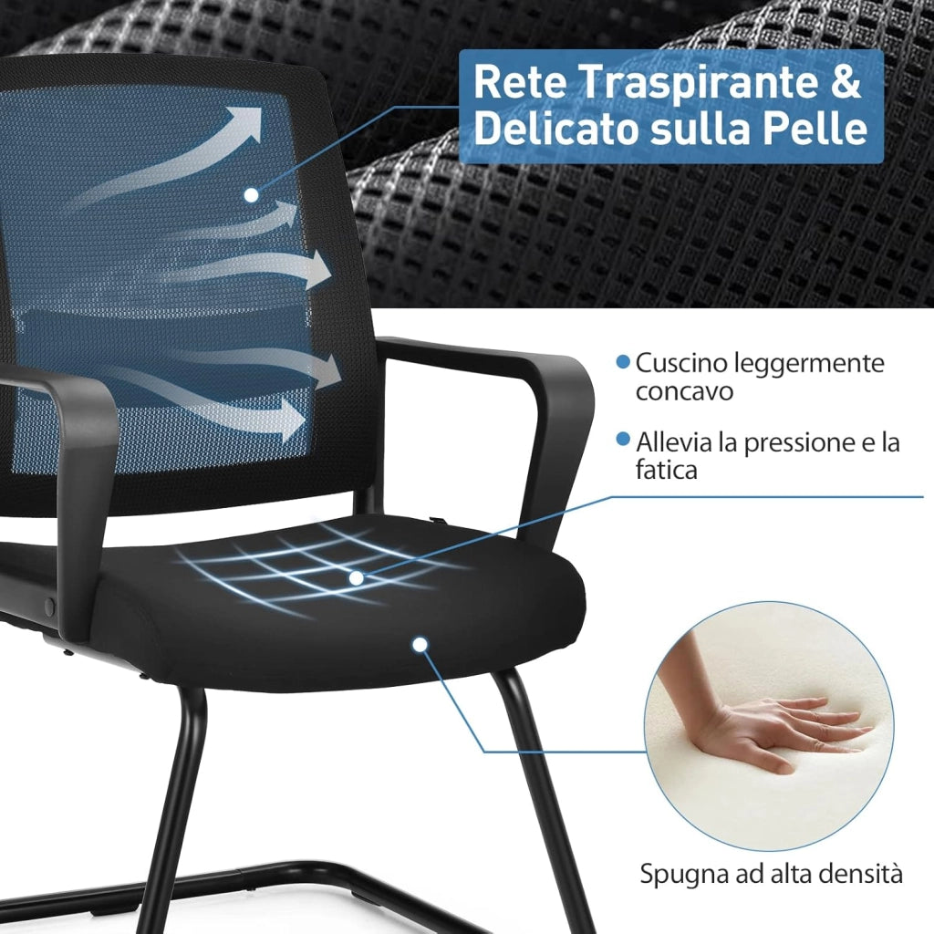 Sedia Cantilever, Sedia da Ufficio Ergonomica con Supporto Lombare Regolabile, Poltrona in Rete, con Schienale e Braccioli (54,5 x 60 x 94 cm, nero, 1)
