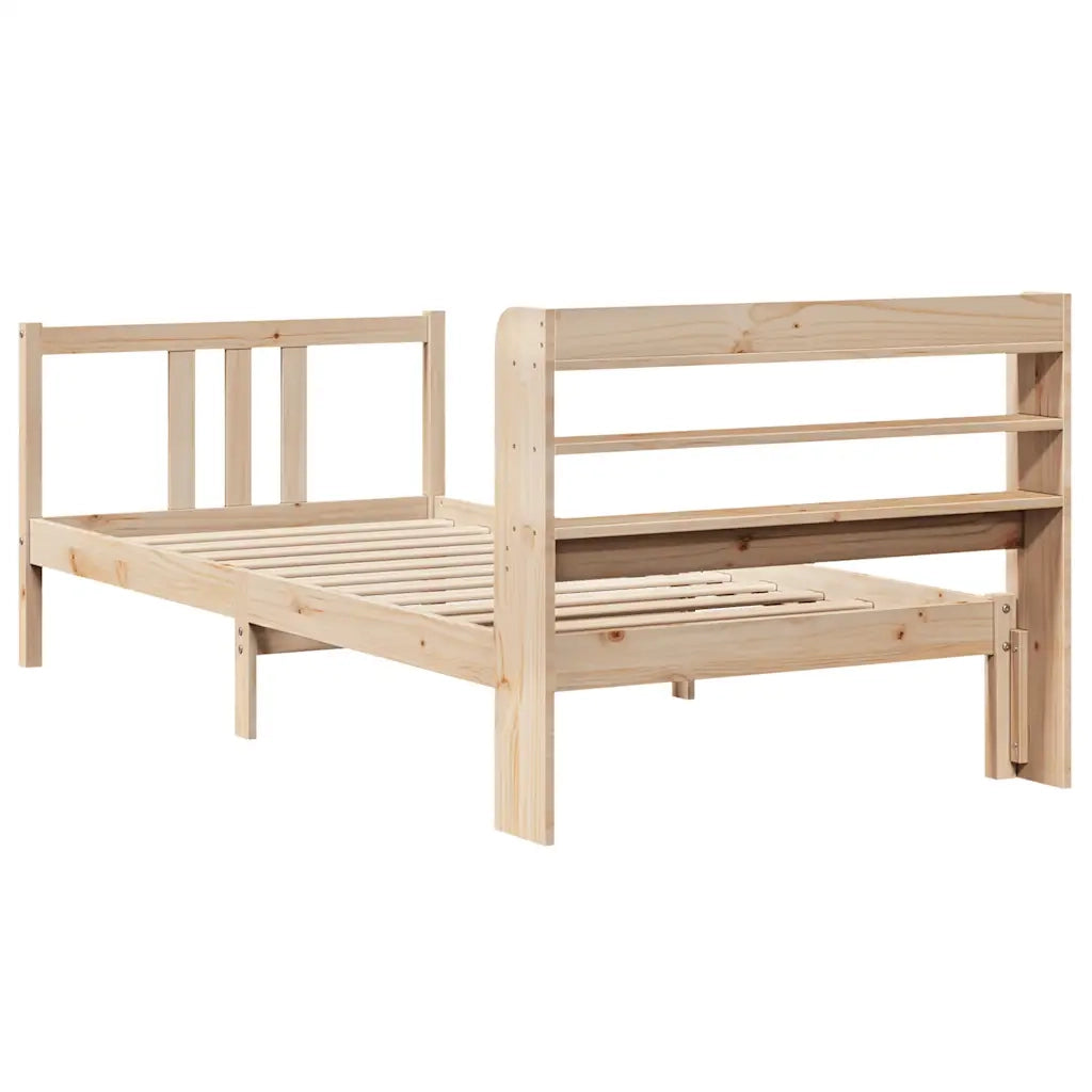 Letto singolo | Letto per adulti | Giroletto con Testiera 90x190 cm in Legno Massello di Pino